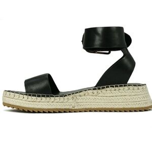 NEW Steve Madden Julieta Black Leather Ankle-Strap Espadrille Sandals, Size 7.5